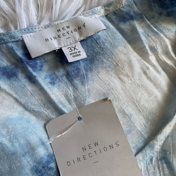 New Directions Top New Flowy Lightweight Blue White Tie Dye Womens Plus Size 3X - Picture 5 of 6